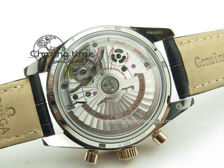 0517 Trendsetting Speedmaster ’57 SS Chrono AXF Best Edition RG Bezel Black Dial on Black Leather Strap A 8283